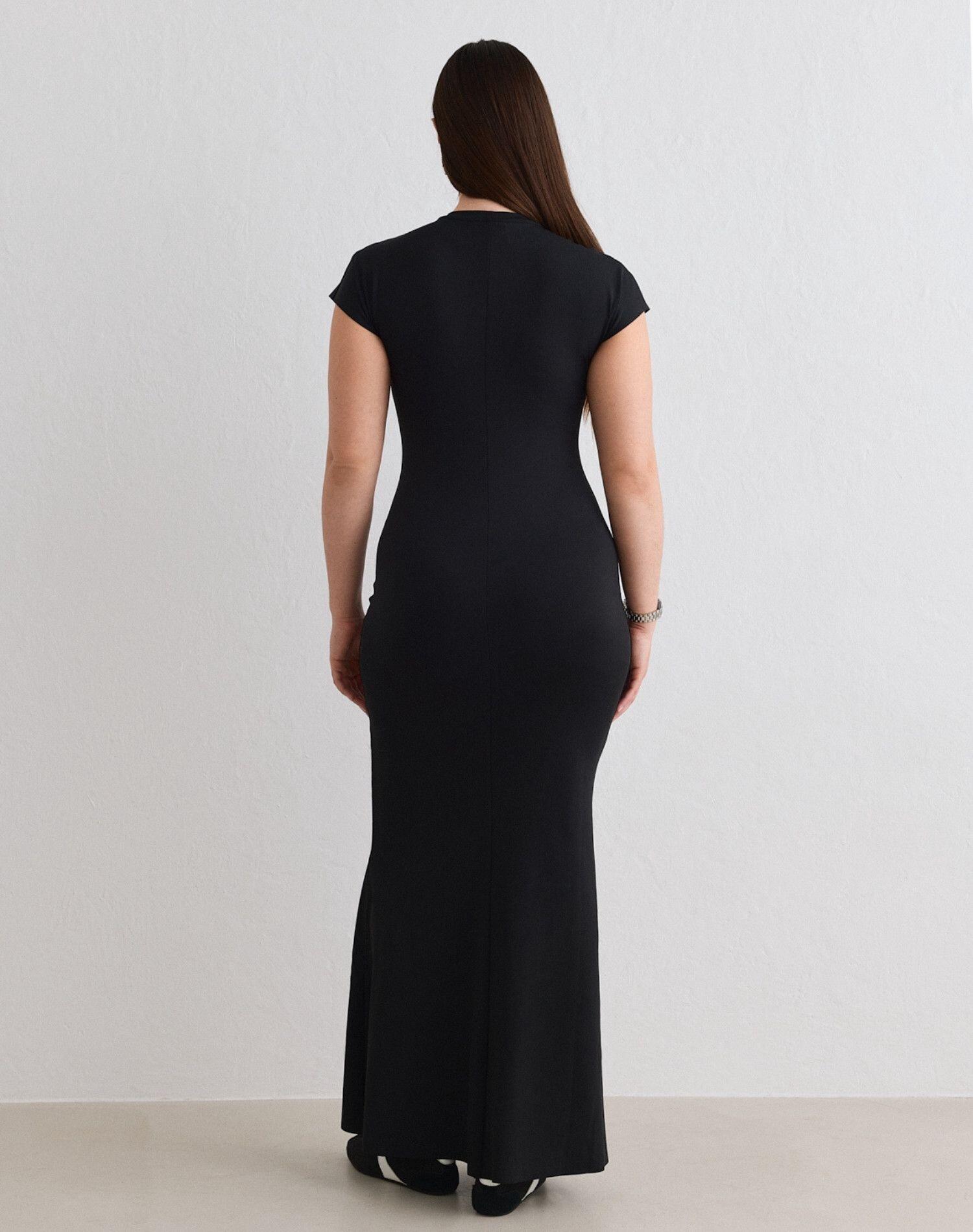 Vestido Mujer Maxi Sirena Manga Casquillo Sense Negro 3/5