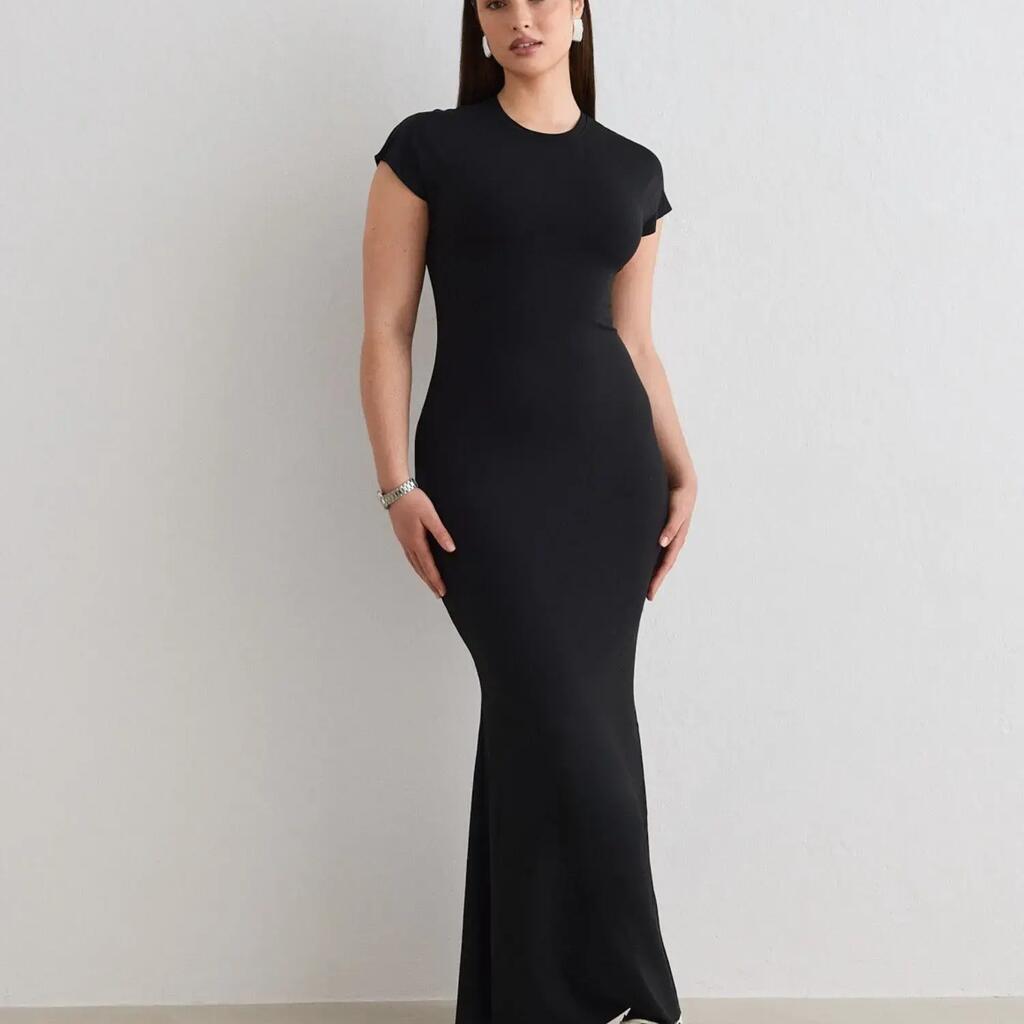 Women's Mermaid Maxi Dress Cap Sleeve Sense Black