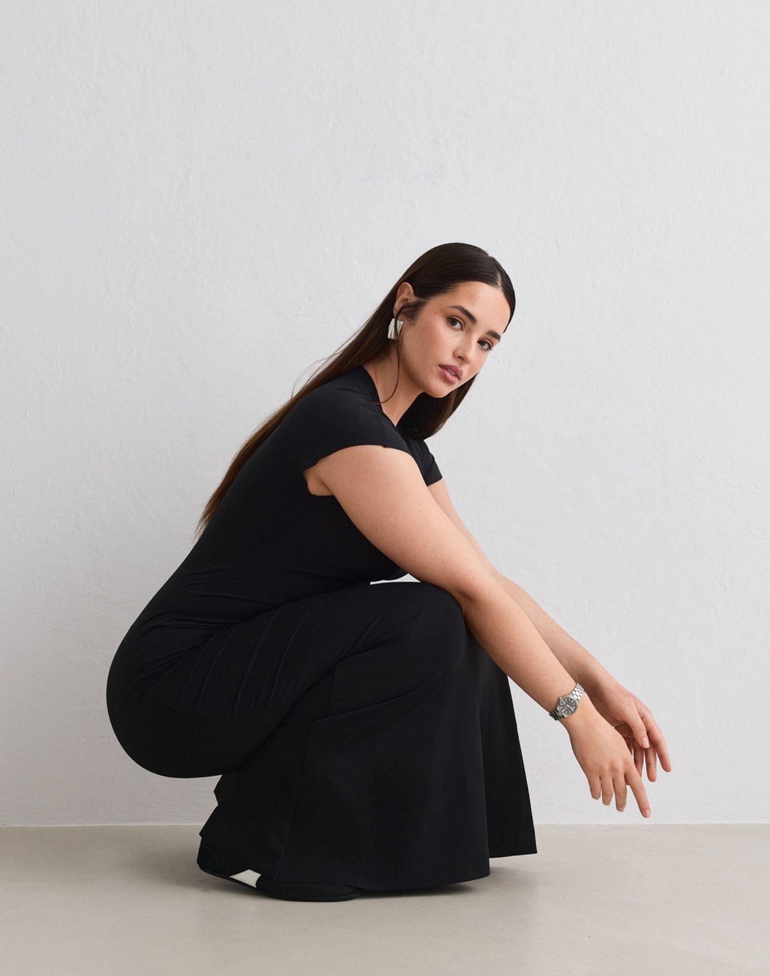 Vestido Mujer Maxi Sirena Manga Casquillo Sense Negro 4/5