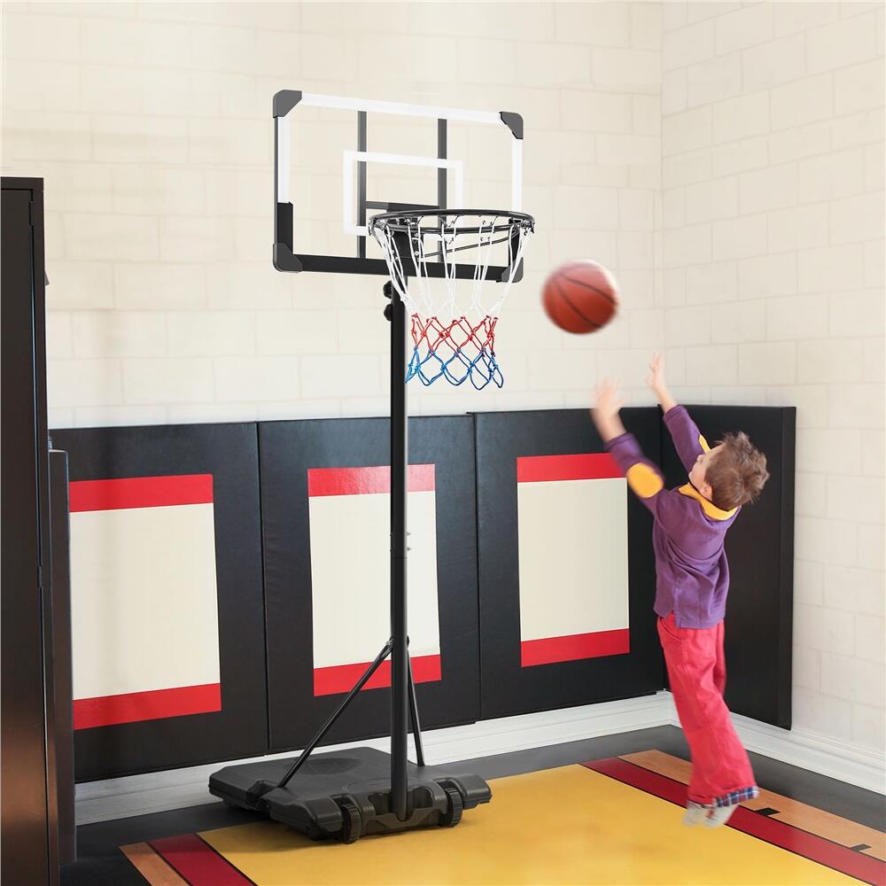 Basketballkorb mit Basis mobil anpassbar von 182–213 cm Kinder – Schwarz & Weiß 3/7