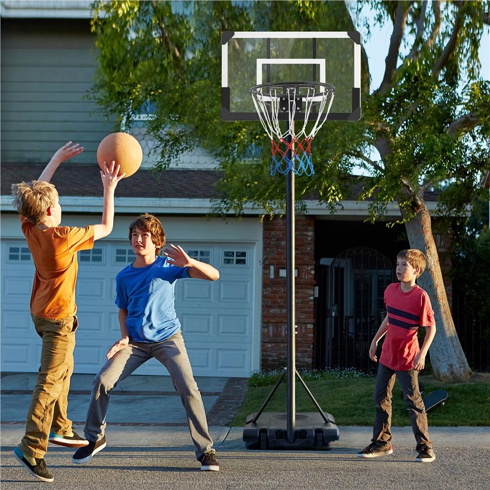 Basketballkorb mit Basis mobil anpassbar von 182–213 cm Kinder – Schwarz & Weiß 2/7