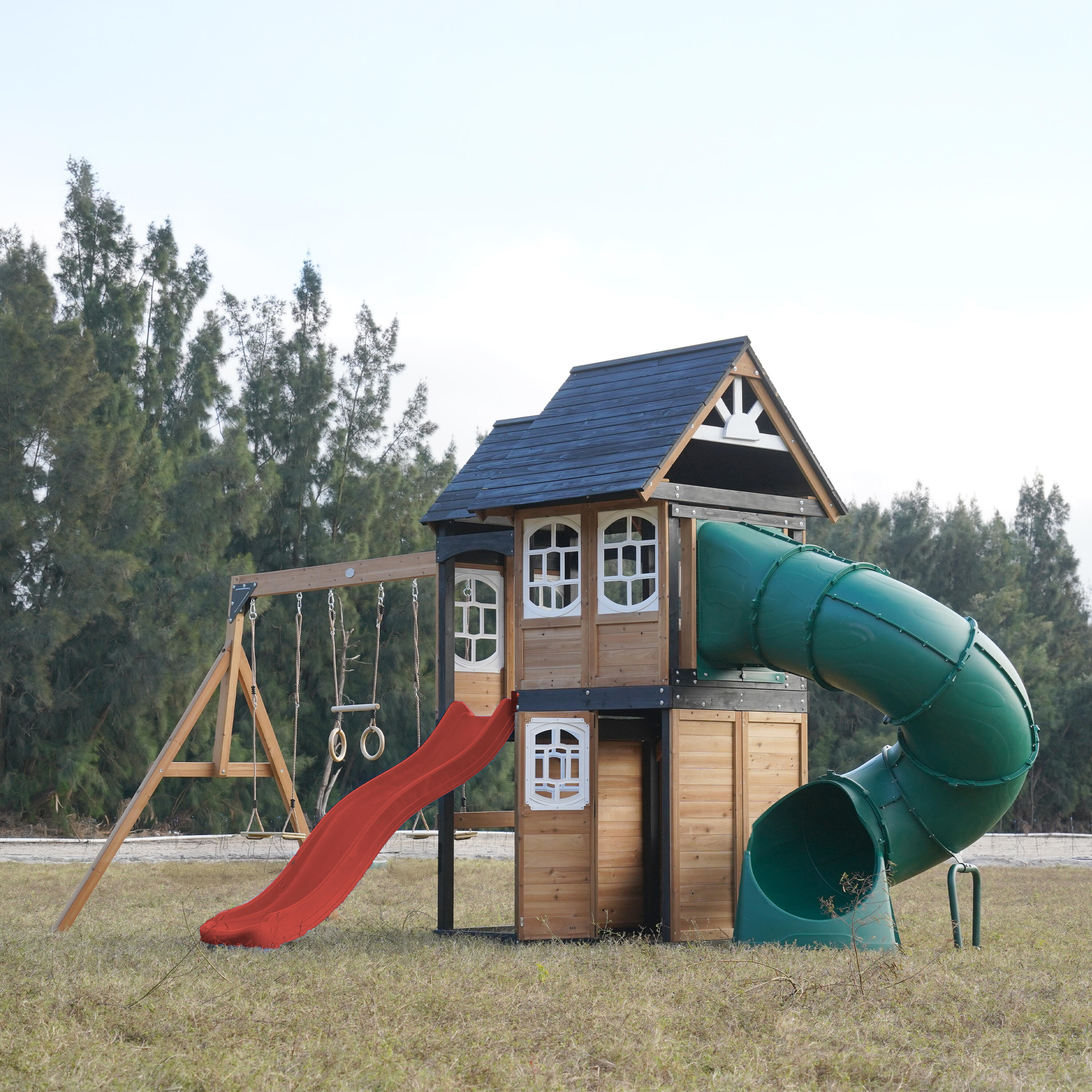 Spielturm - AXI Noud - 2 Schaukeln, Röhrenrutsche - Rot 3/7