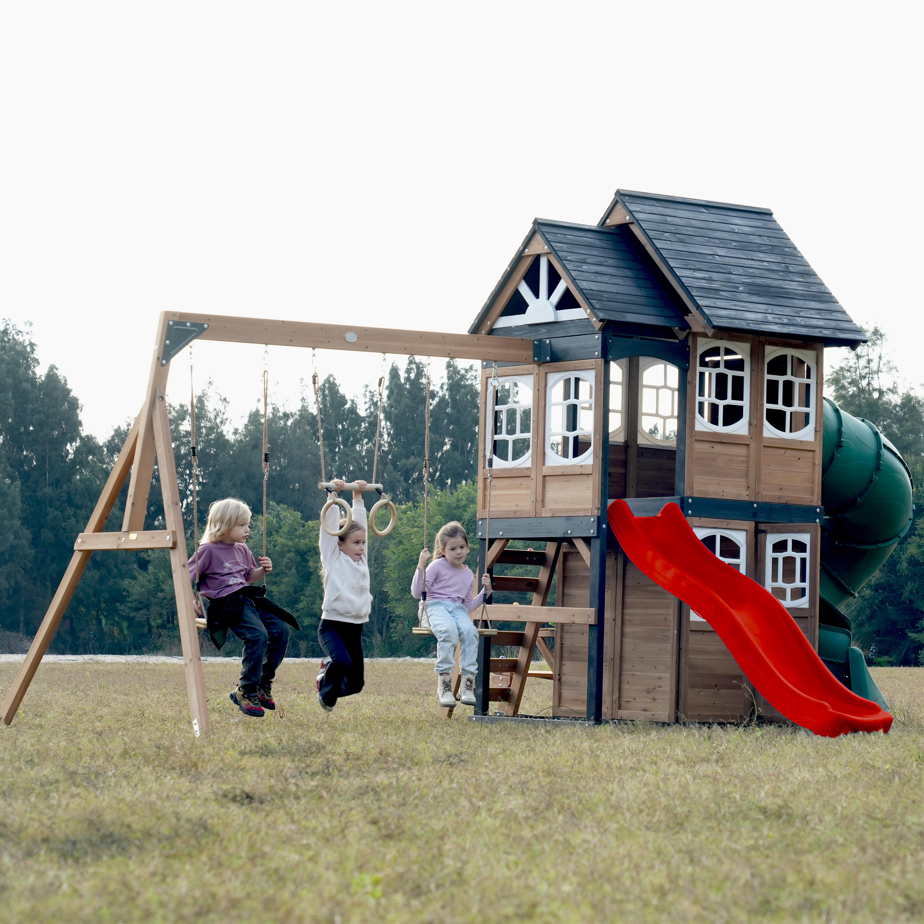 Spielturm - AXI Noud - 2 Schaukeln, Röhrenrutsche - Rot 7/7