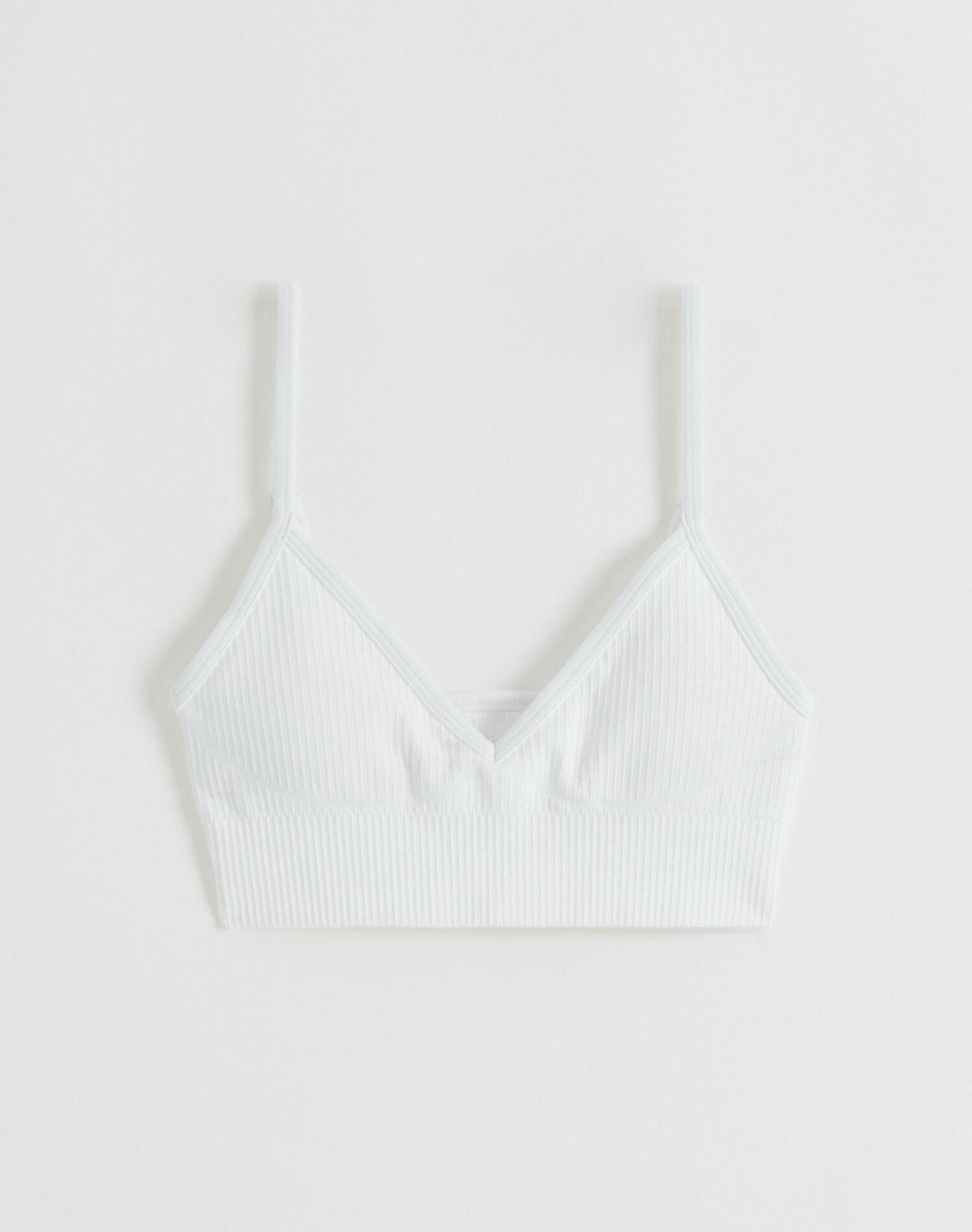 Femme Soutien-gorge de sport Côtelé Décolleté Profond Blanc 4/4