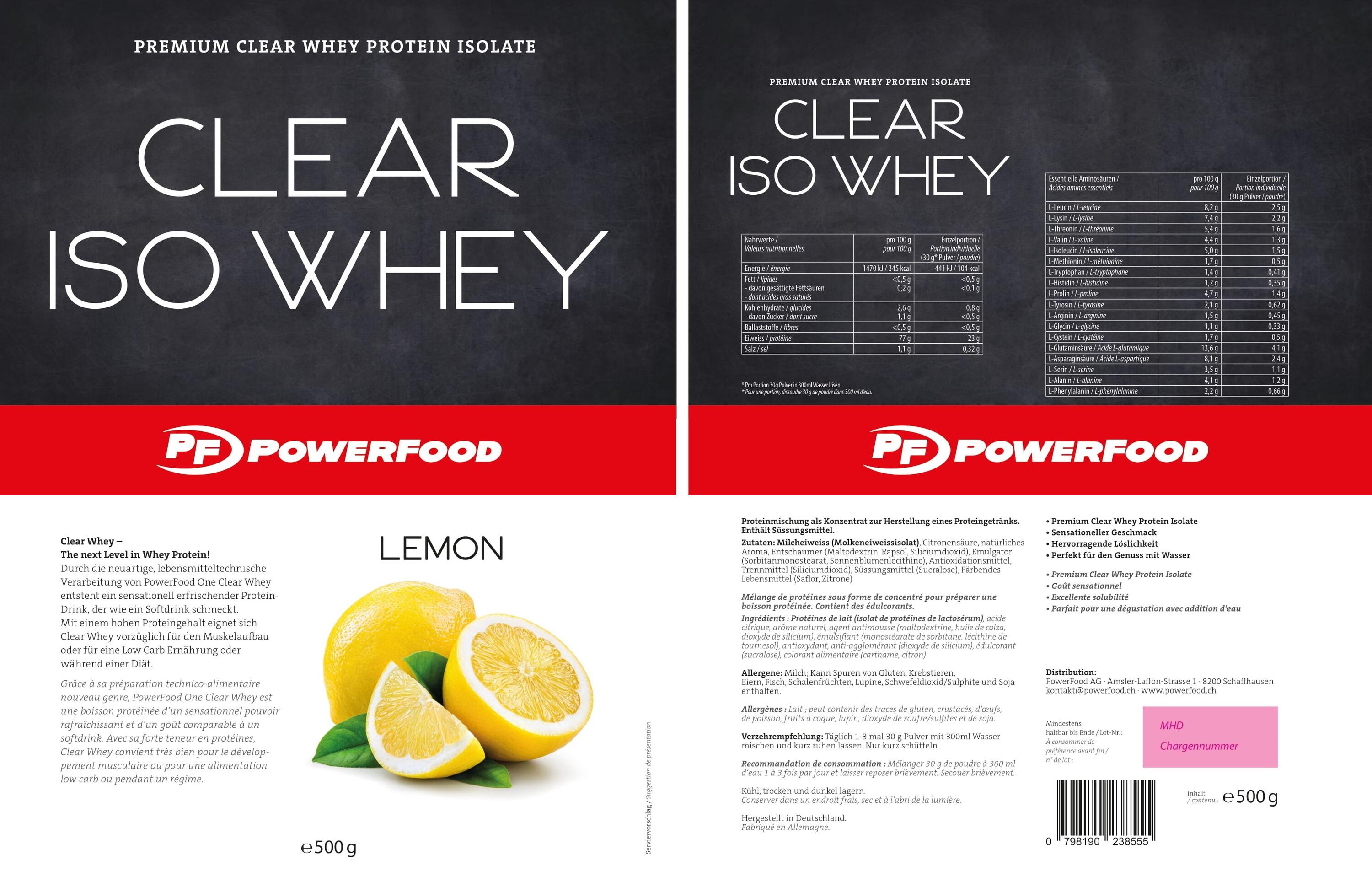 PowerFood Clear Iso Whey 500 g Beutel - Lemon 2/2