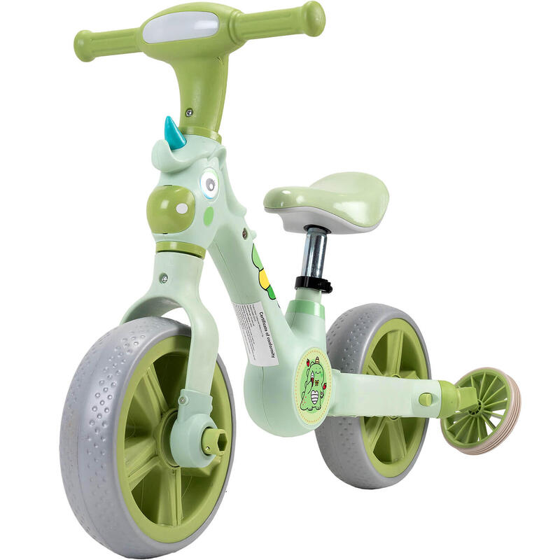 Bicicleta 2 in 1, cu roti ajutatoare si pedale detasabile, verde
