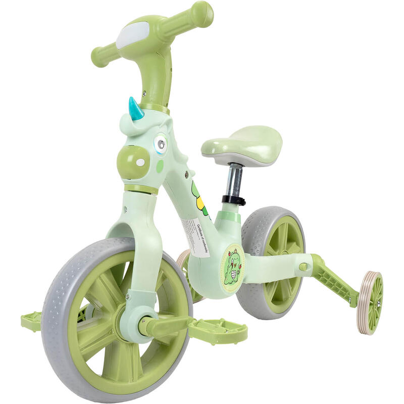 Bicicleta 2 in 1, cu roti ajutatoare si pedale detasabile, verde