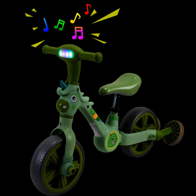 Bicicleta 2 in 1, cu roti ajutatoare si pedale detasabile, verde