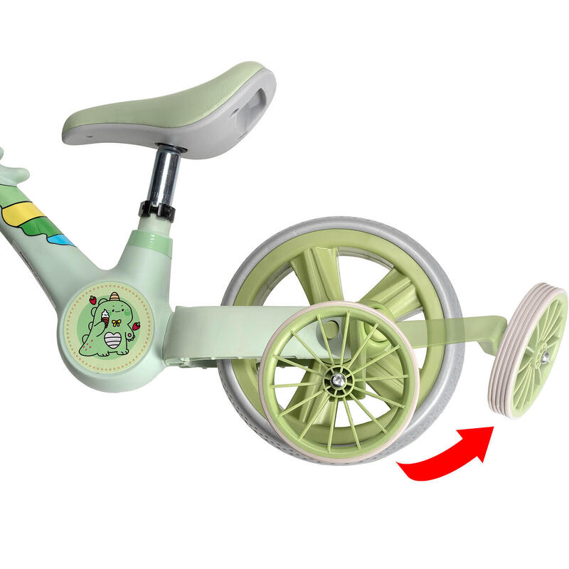 Bicicleta 2 in 1, cu roti ajutatoare si pedale detasabile, verde