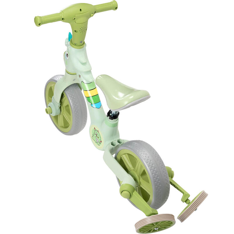Bicicleta 2 in 1, cu roti ajutatoare si pedale detasabile, verde
