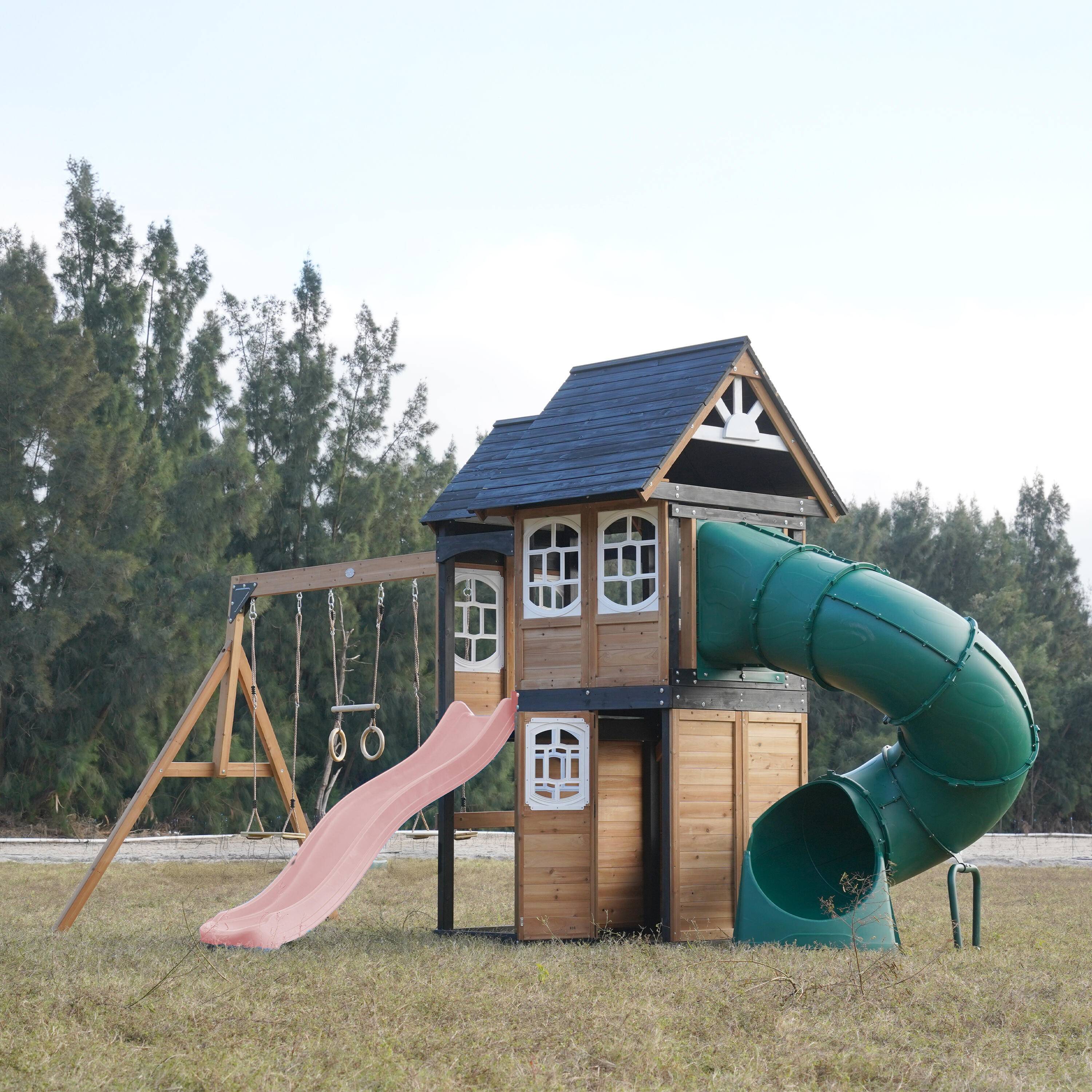 Aire de Jeux - AXI Noud - 2 Balançoires, Toboggan Tubulaire - Rose 2/7