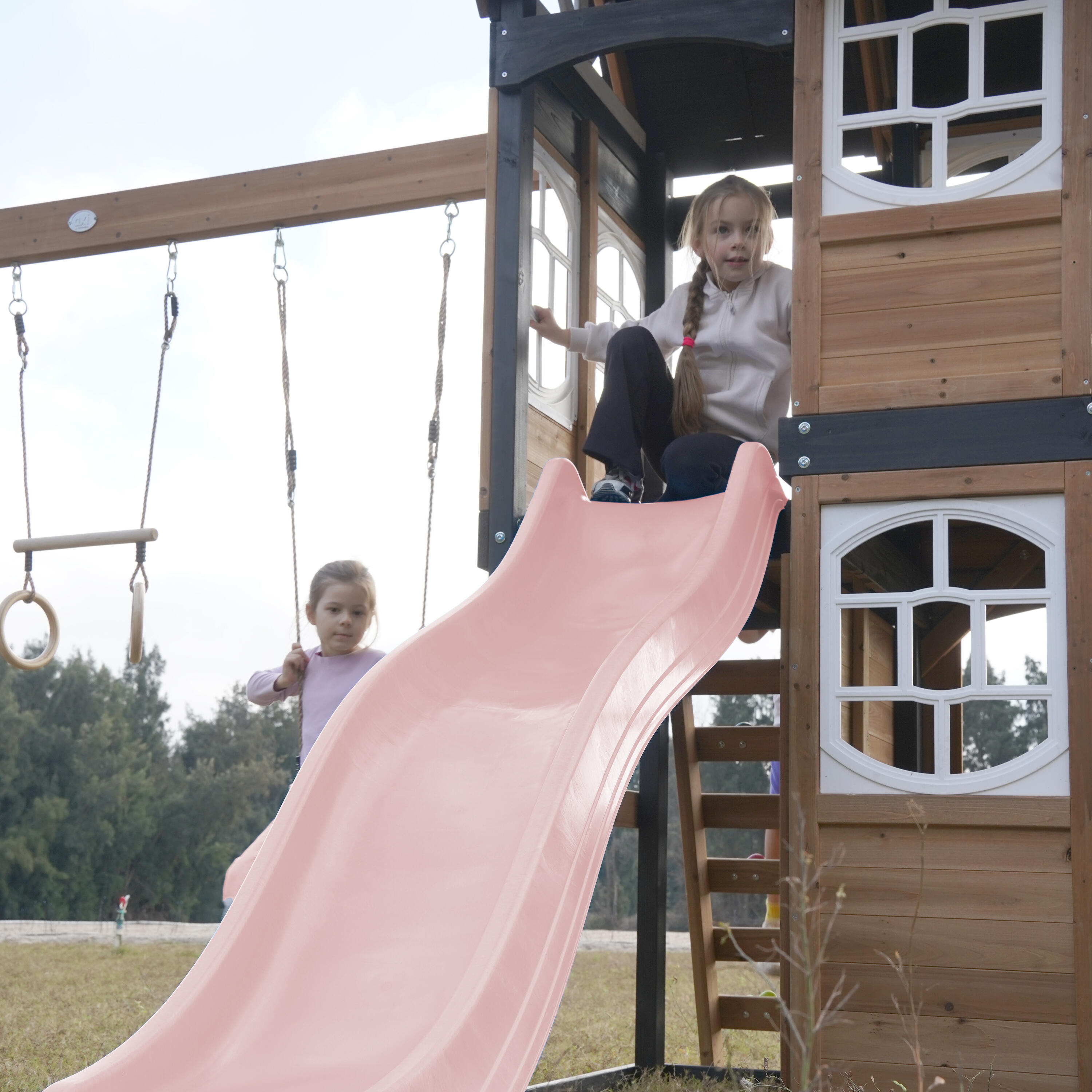 Aire de Jeux - AXI Noud - 2 Balançoires, Toboggan Tubulaire - Rose 5/7