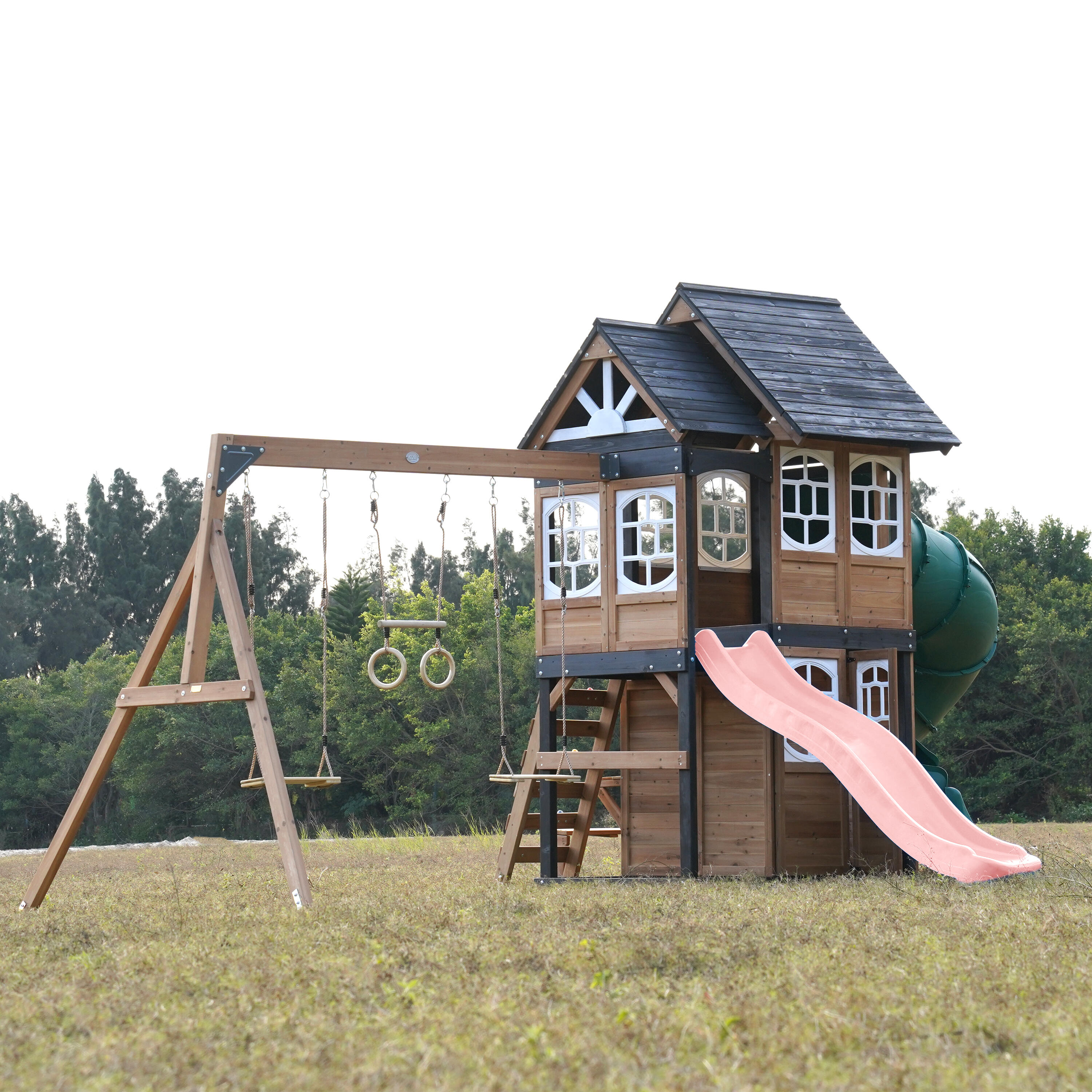Aire de Jeux - AXI Noud - 2 Balançoires, Toboggan Tubulaire - Rose 4/7