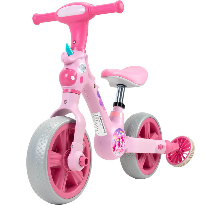 Bicicleta 2 in 1 , cu roti ajutatoare si pedale detasabile, roz