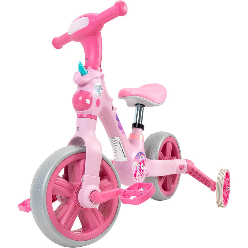 Bicicleta 2 in 1 , cu roti ajutatoare si pedale detasabile, roz
