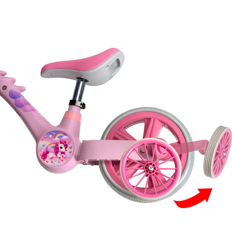 Bicicleta 2 in 1 , cu roti ajutatoare si pedale detasabile, roz