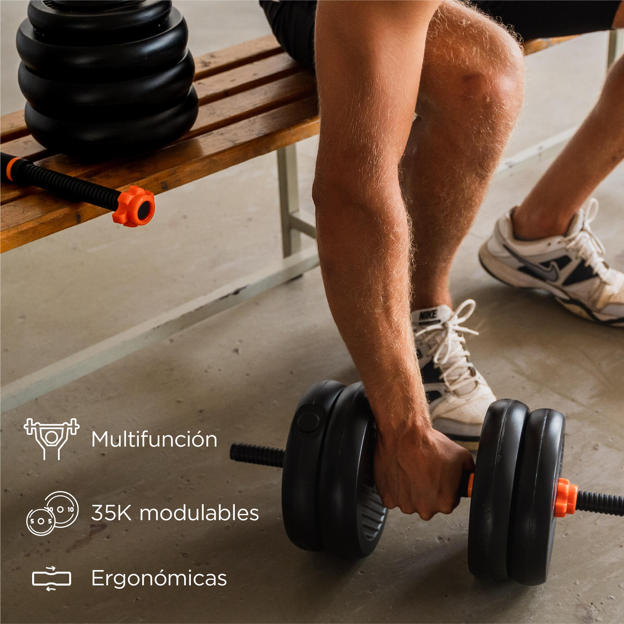 35 kg FED gewichtenset: dumbbells + stang 2/8