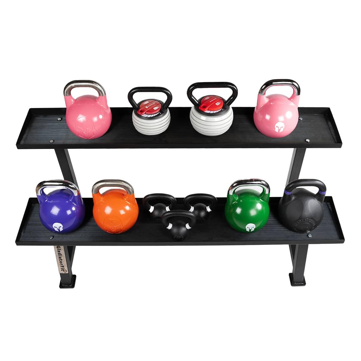 Support kettlebells acier noir 150 x 54 x 77 cm, 300 kg. 2/5