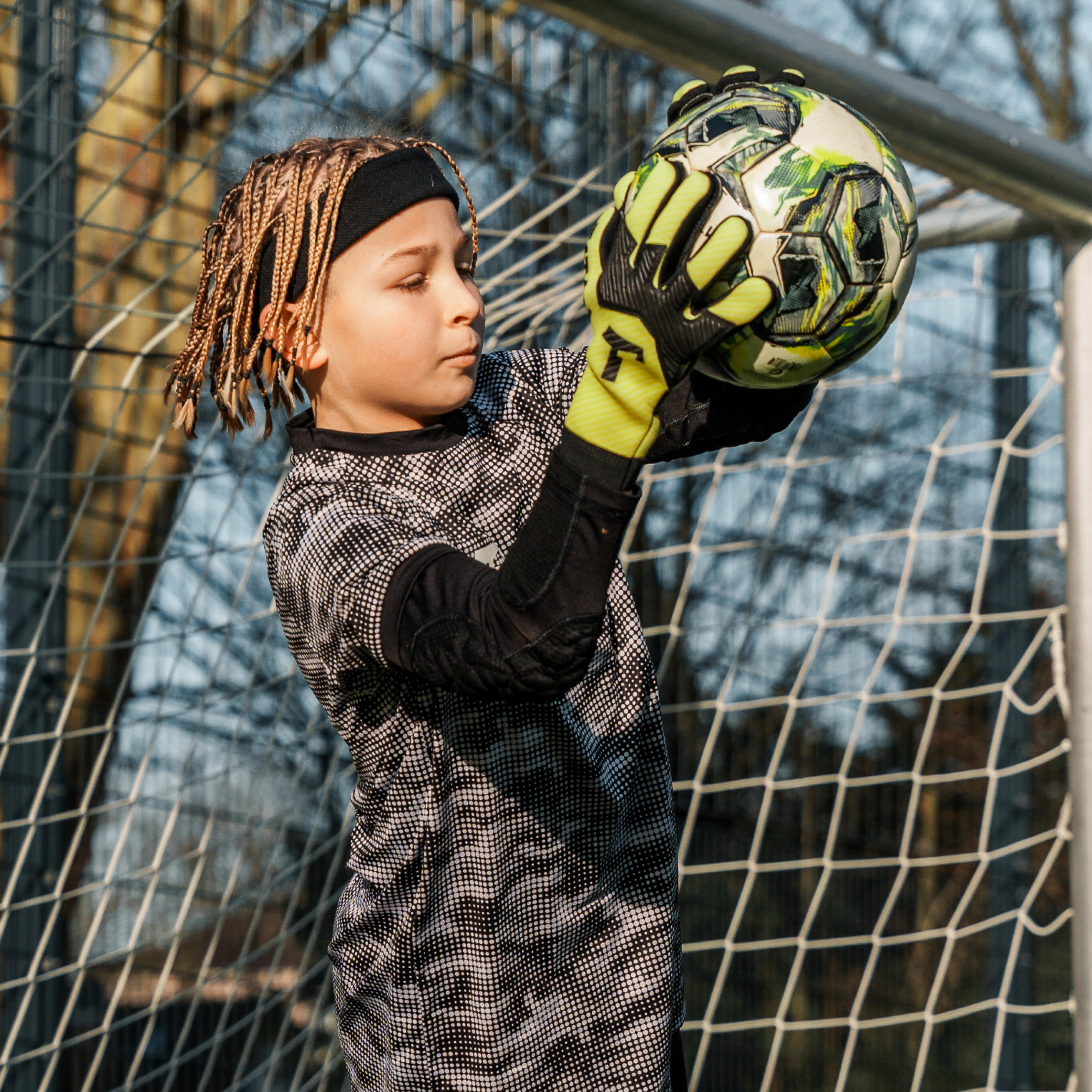 Guantes de portero de fútbol para niños, AROX Yellow, Talla 3-8 6/6