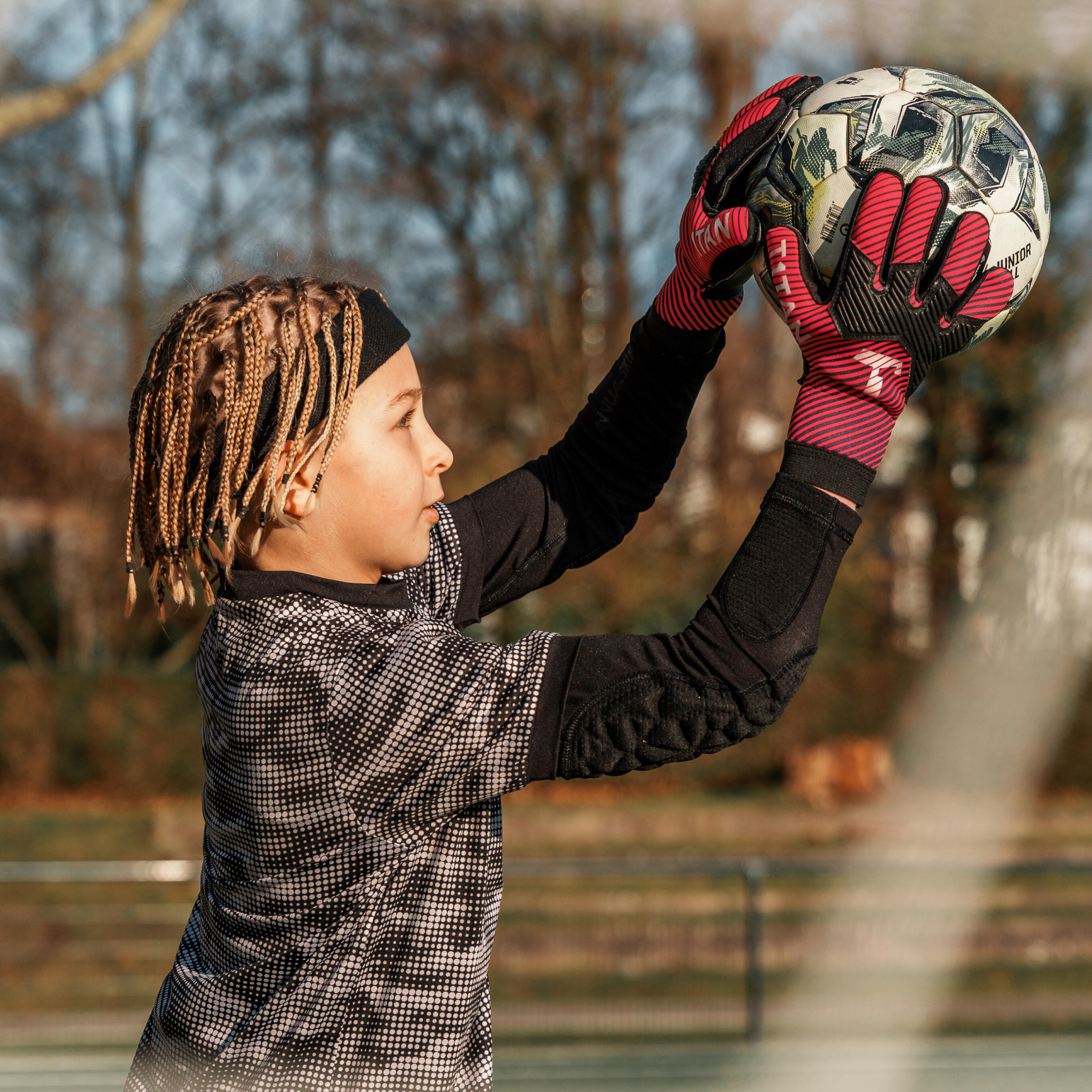 Guantes de portero de fútbol para niños, AROX Red, Talla 3-8 6/6