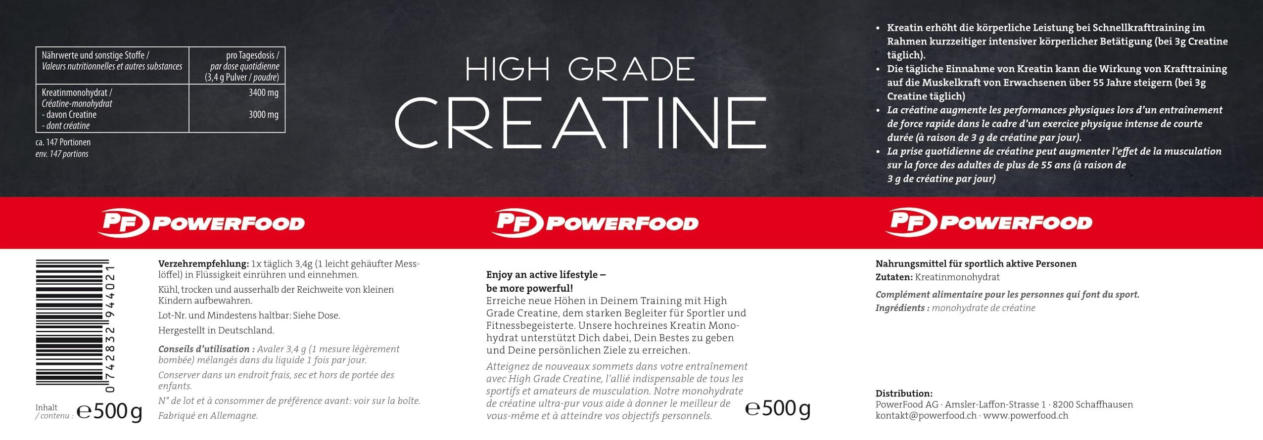 High Grade Creatine 500g Powerfood One 2/4