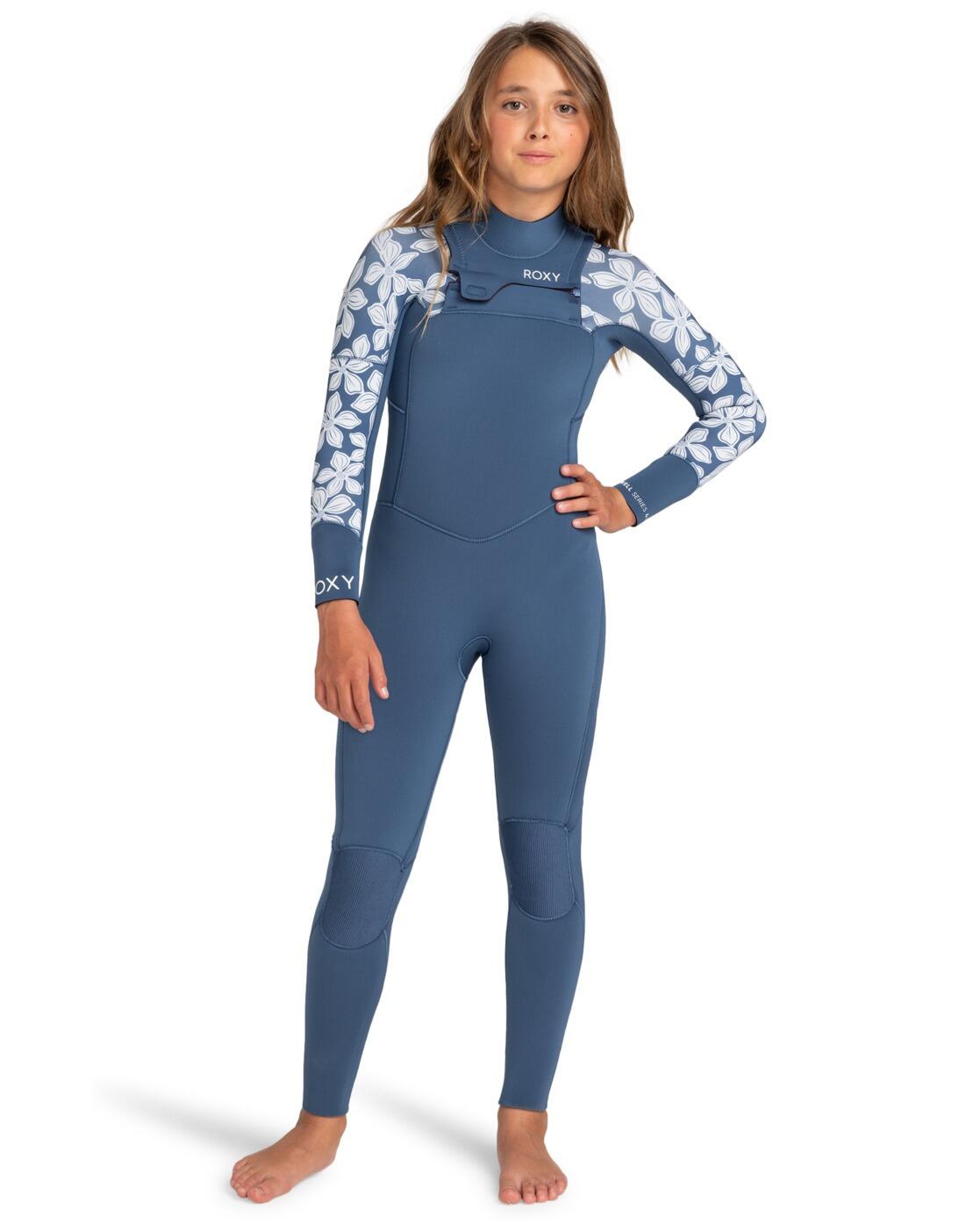 Traje de Surf con Cremallera en el Pecho 3/2MM SWELL SERIES Azul Niña 4/4