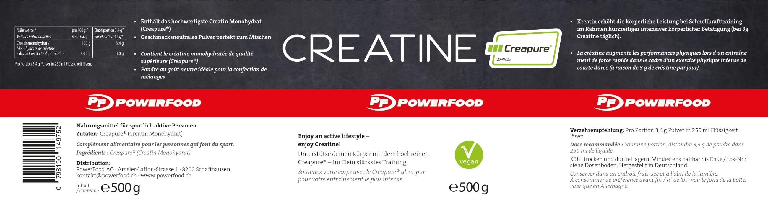 PowerFood - Creatine Powder (500g Dose, Creapure®) - Neutral 2/2