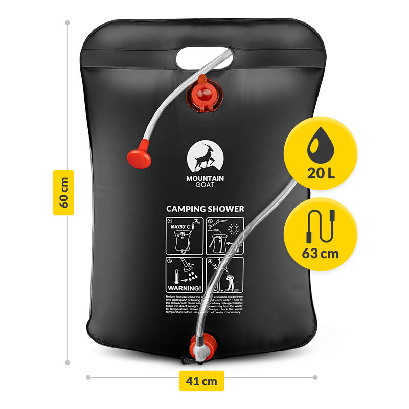 Duș turistic solar 20L MOUNTAIN GOAT ușor pentru camping