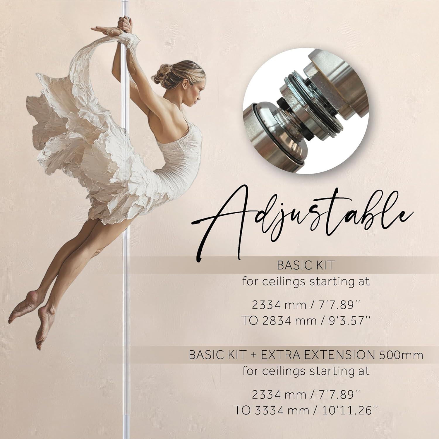 Barre De Danse Professionnelle 45 Mm – Réglable, Amovible, Acier Inoxydable, Lourde Et Stable