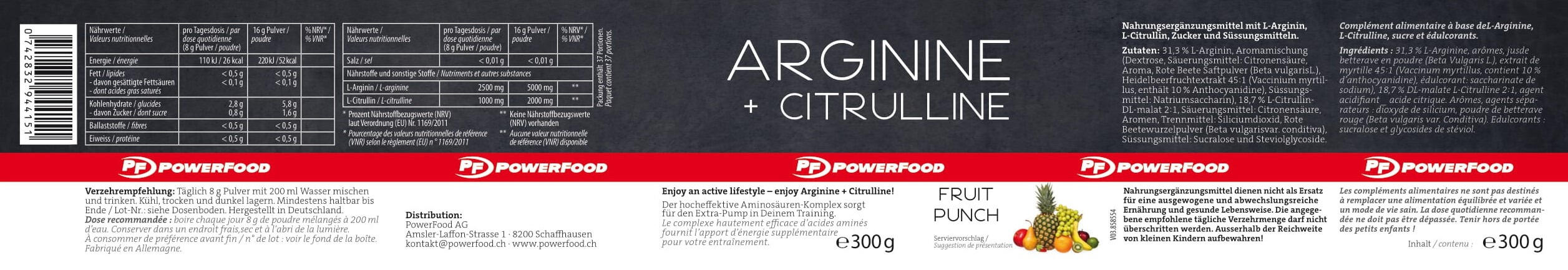 PowerFood Arginine + Citrulline 300 g Dose – Fruit Punch 2/2