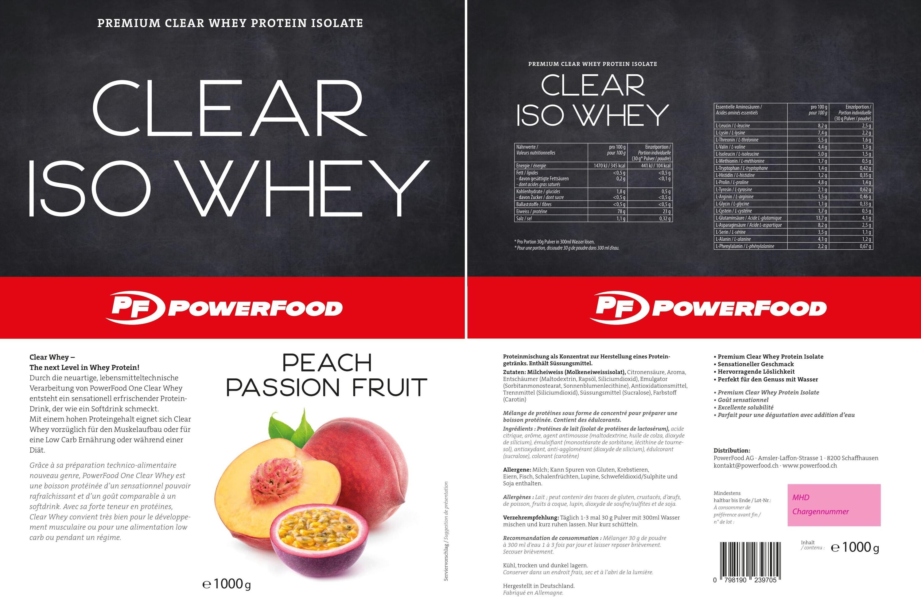 PowerFood Clear Iso Whey 1 kg Beutel - Peach Passion Fruit 2/2