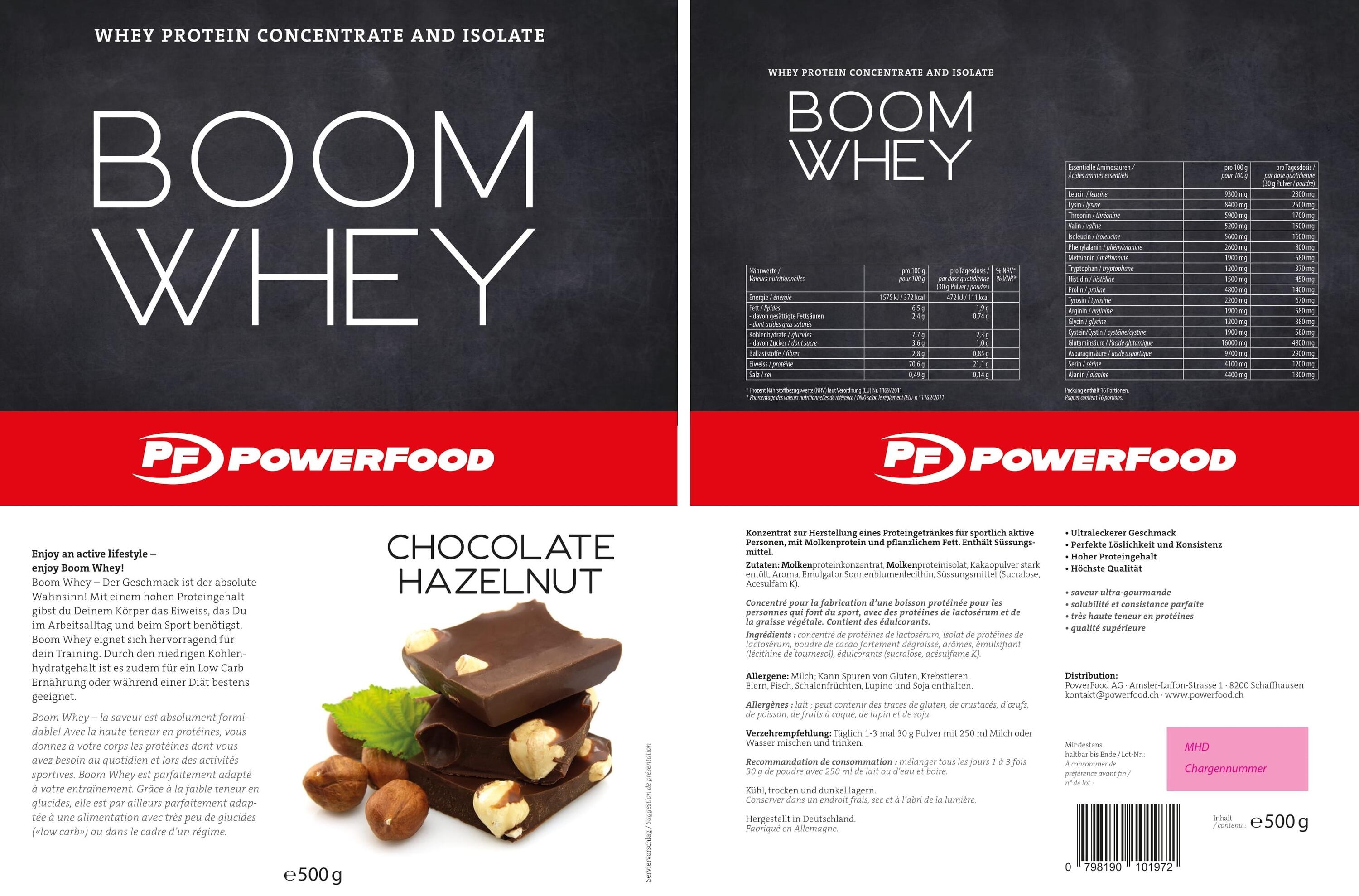 PowerFood Boom Whey (500g) - Chocolate Hazelnut 2/3