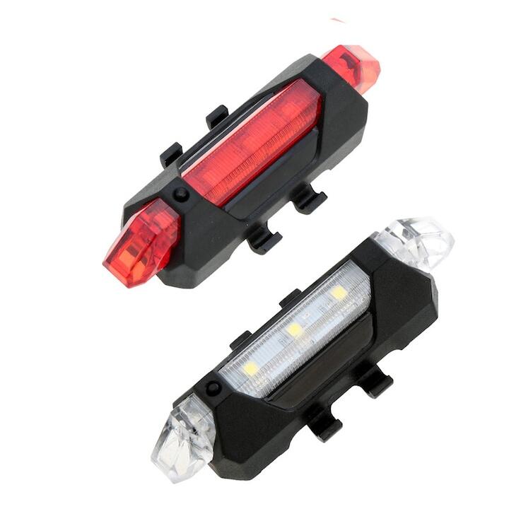 Far si stop 5 led, reincarcabile USB, 3 moduri luminare