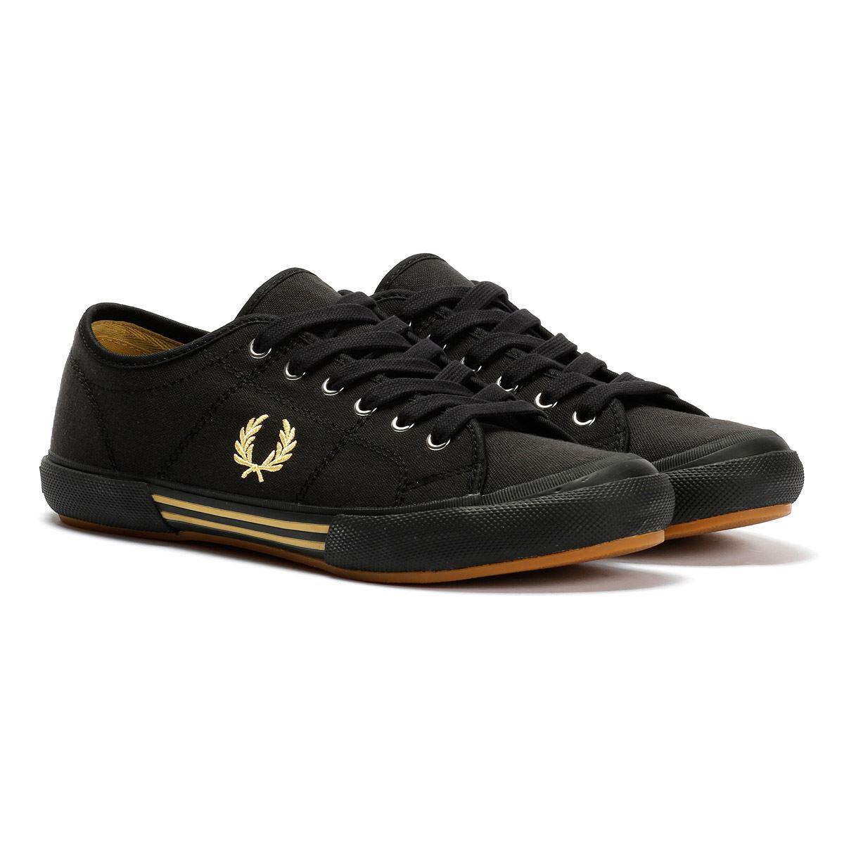 Fred Perry B708 Vintage Tennis Canvas Men's Black/Champagne Trainers 1/6