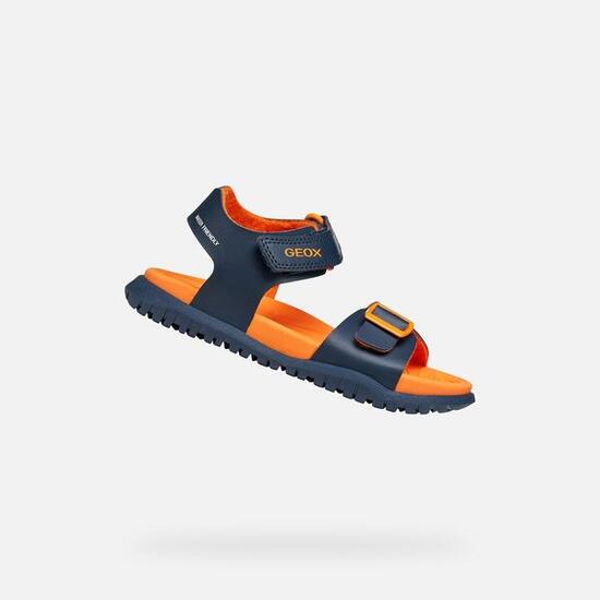 Sandales Garçon J SANDAL FUSBETTO BO Bleu Marine/Orange