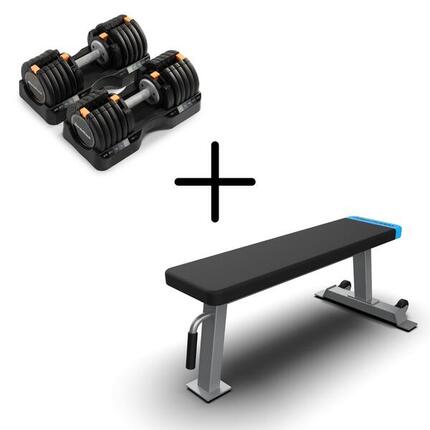 Pack Haltères de 25kg (x2) Réglable + Banc de musculation