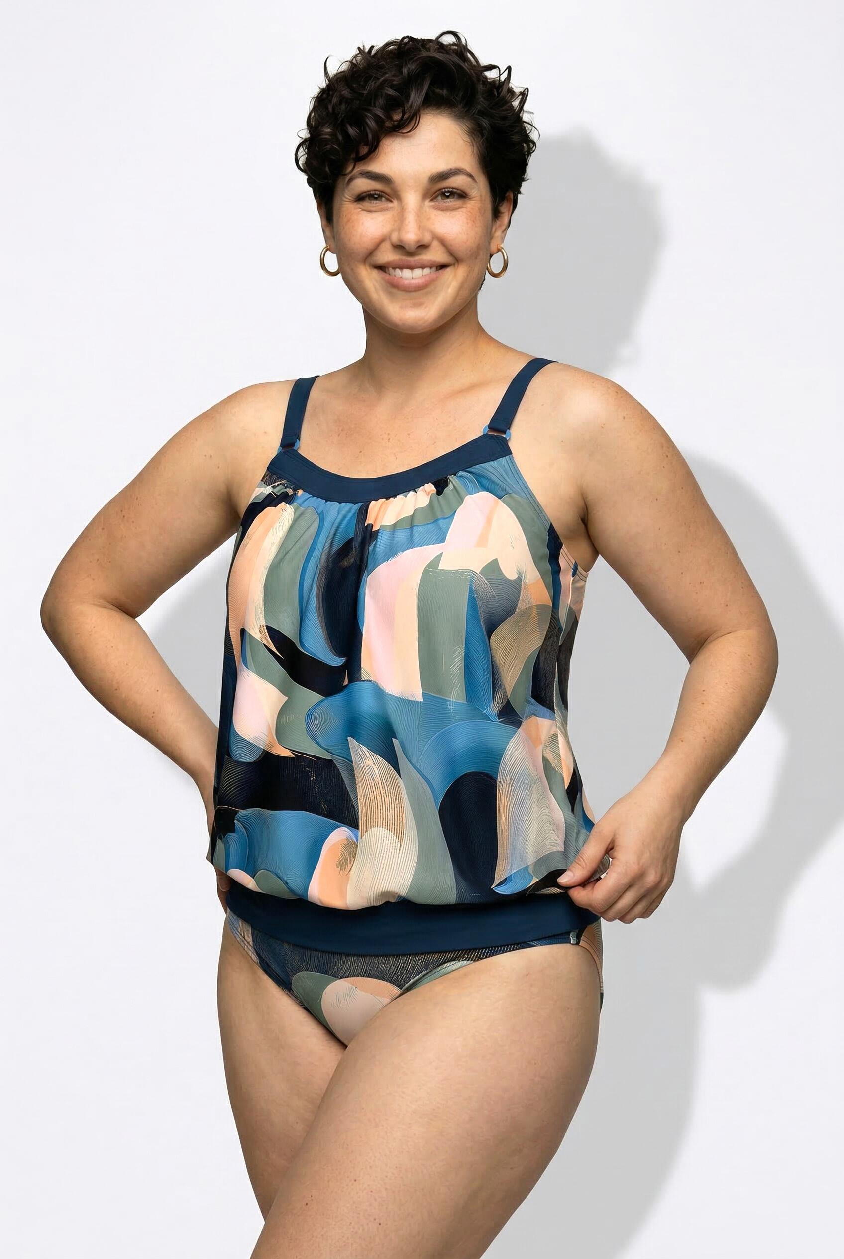 Dames Tankini zachte cups elastische zoom sierring 4/7