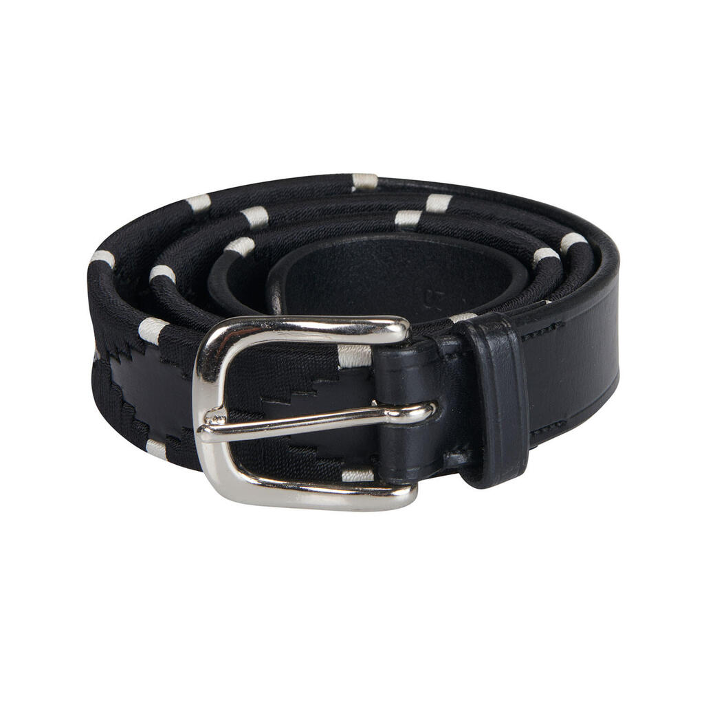 Horse riding leather belt with black and white embroidery