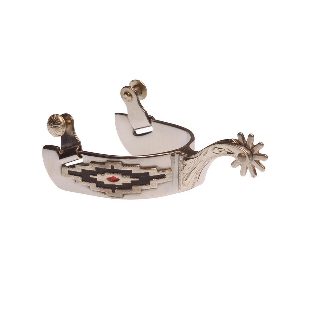 Stainless steel western spurs with navajo decorations