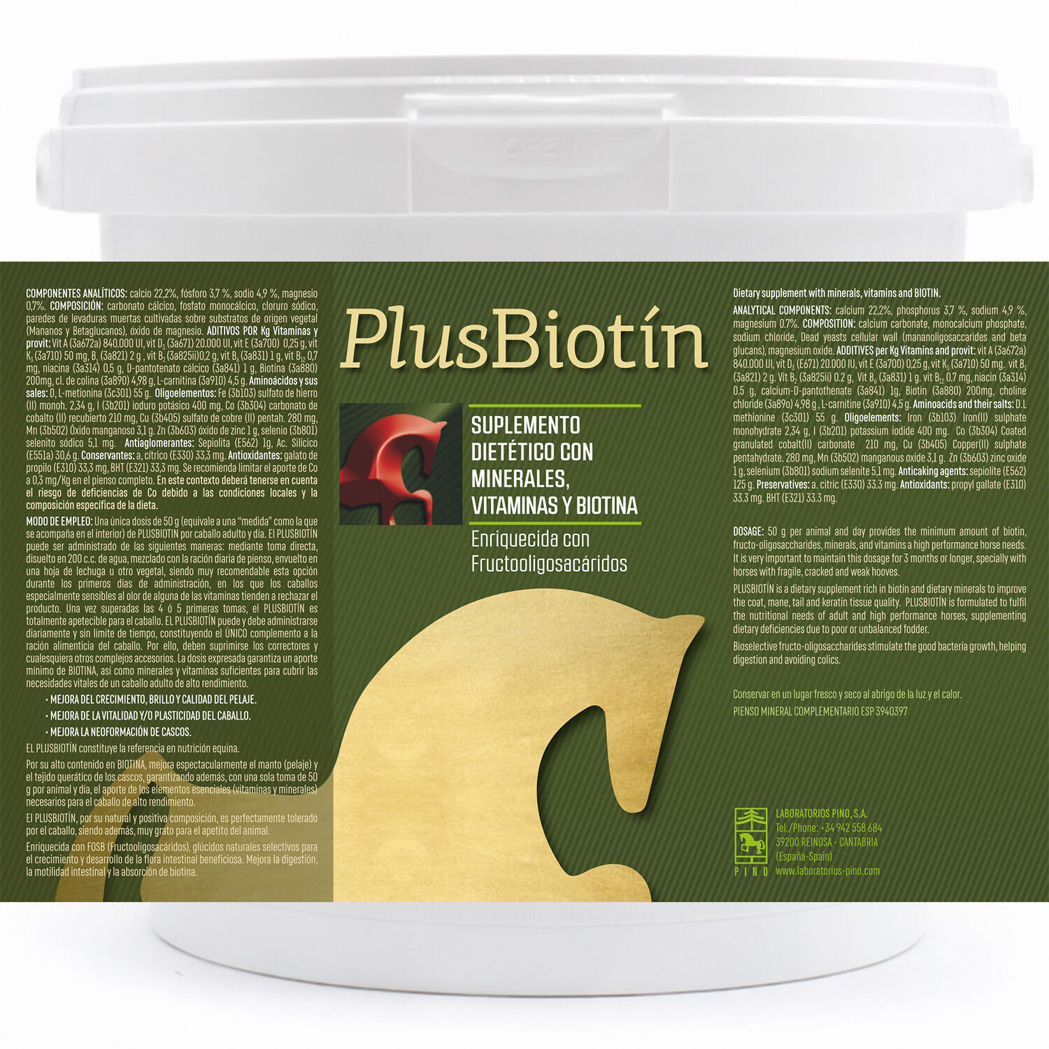 Suplemento nutricional con biotina para caballos. Lab Pino. 7/7
