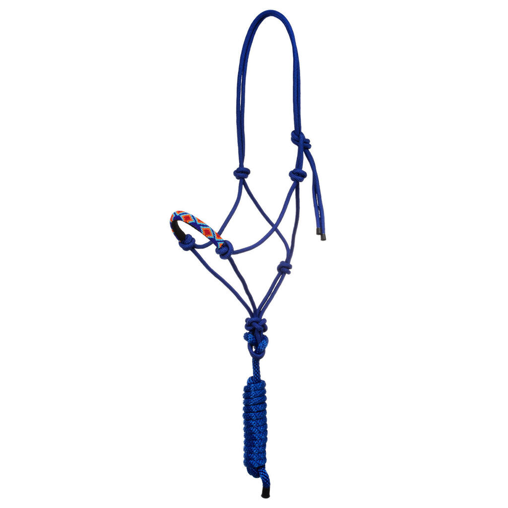 Knotted rope halter with navajo decorations and lead