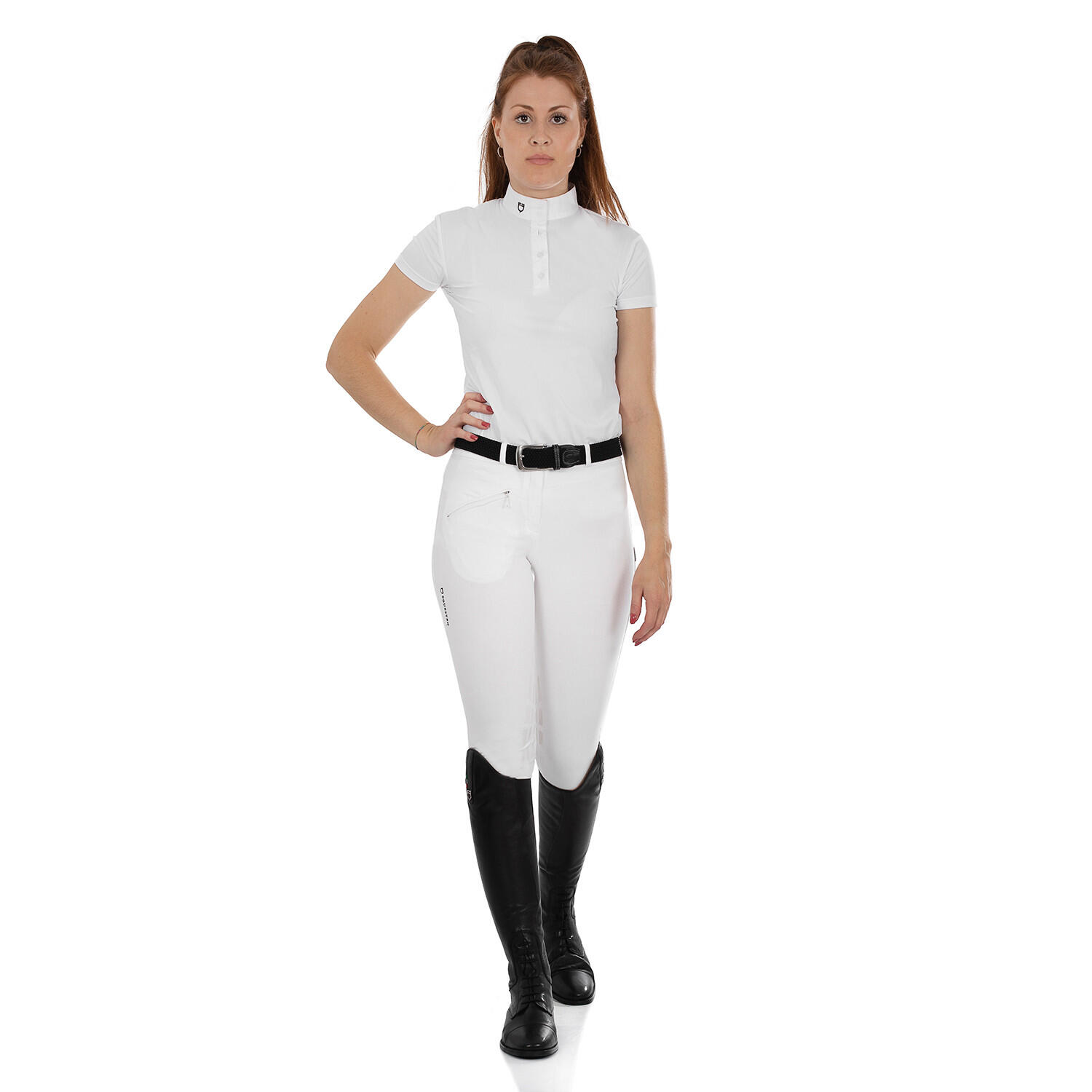 Pantaloni equitazione donna in cotone elasticizzato con grip 4/4