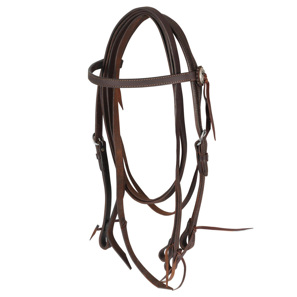 Straight bridle in greased leather with reins