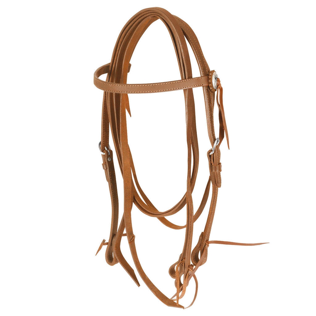 Straight bridle in greased leather with reins