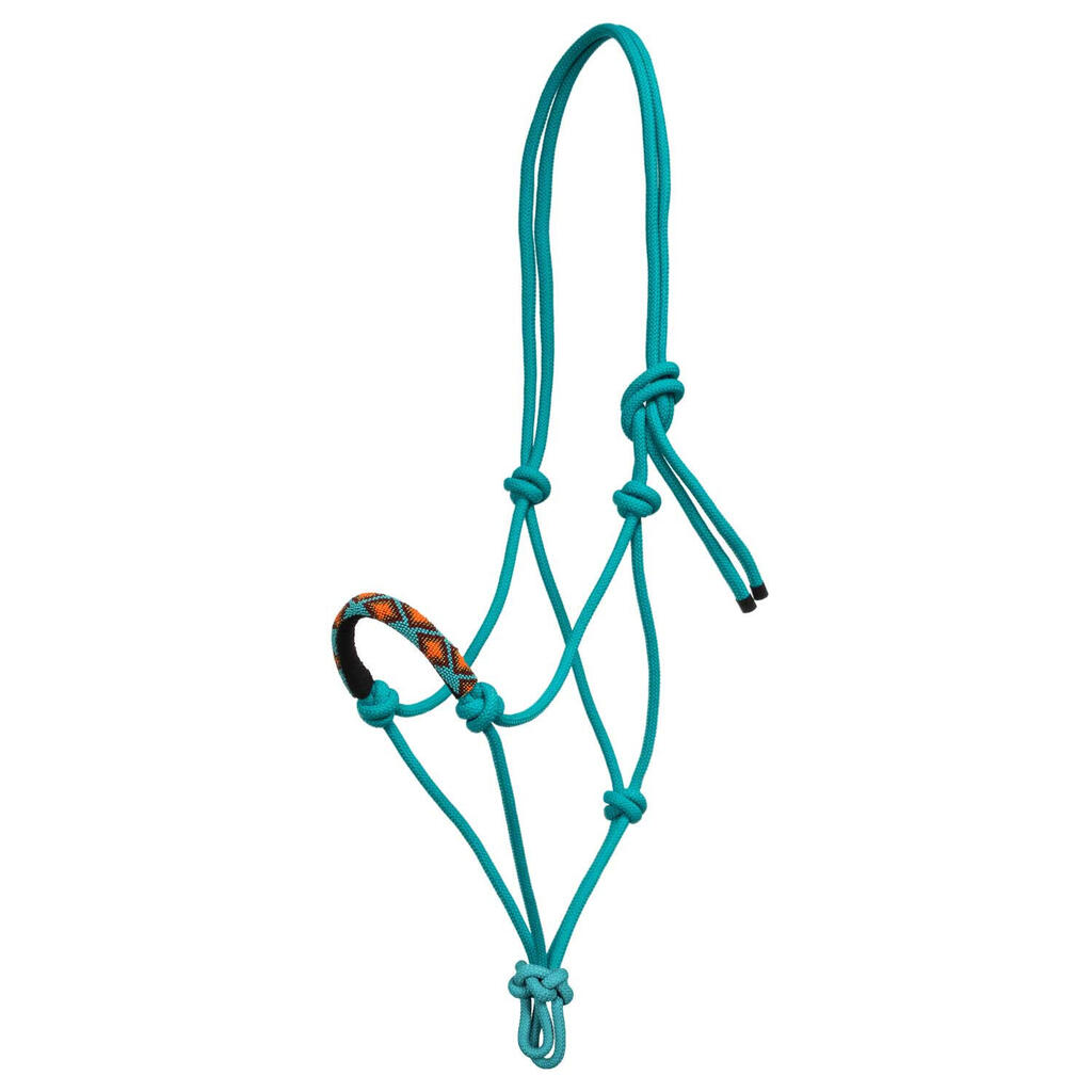 Knotted rope halter with navajo decorations