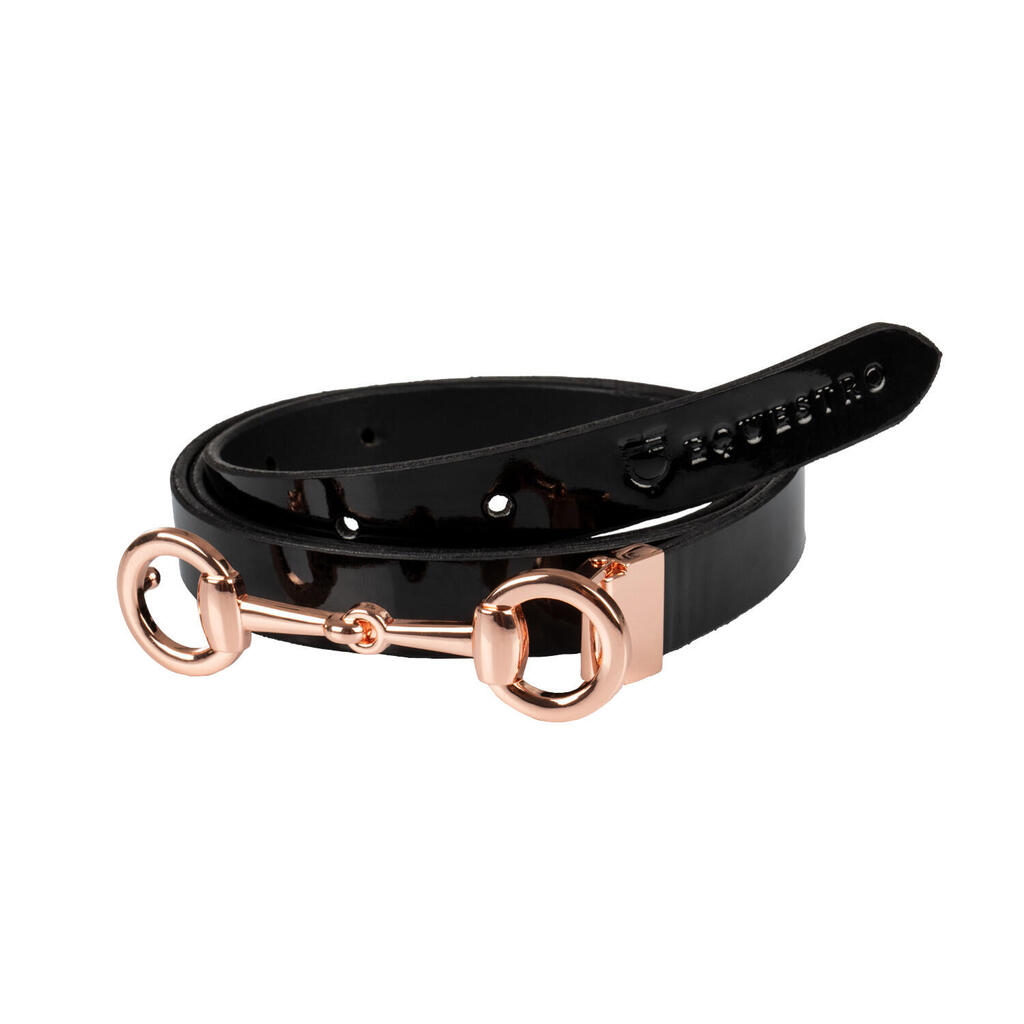 Glossy women's belt with thin buckle