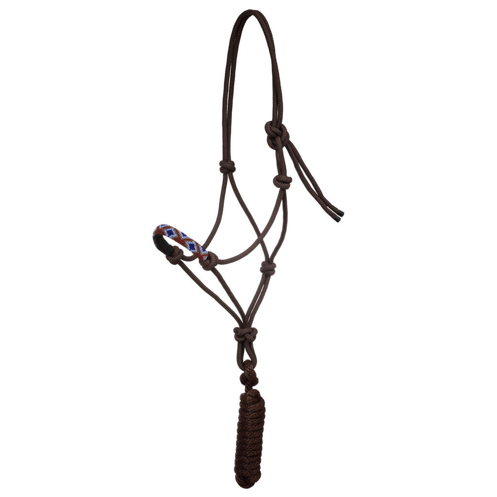 Knotted rope halter with navajo decorations and lead