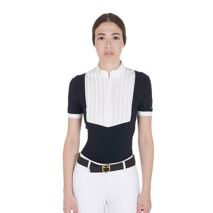 Polo femme slim fit en coton plissé