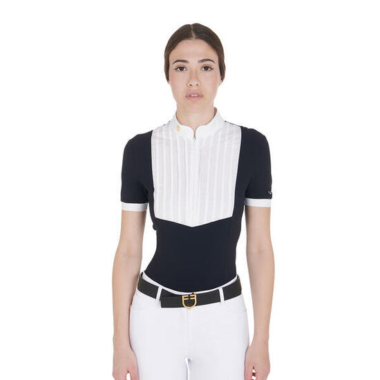 Polo femme slim fit en coton plissé