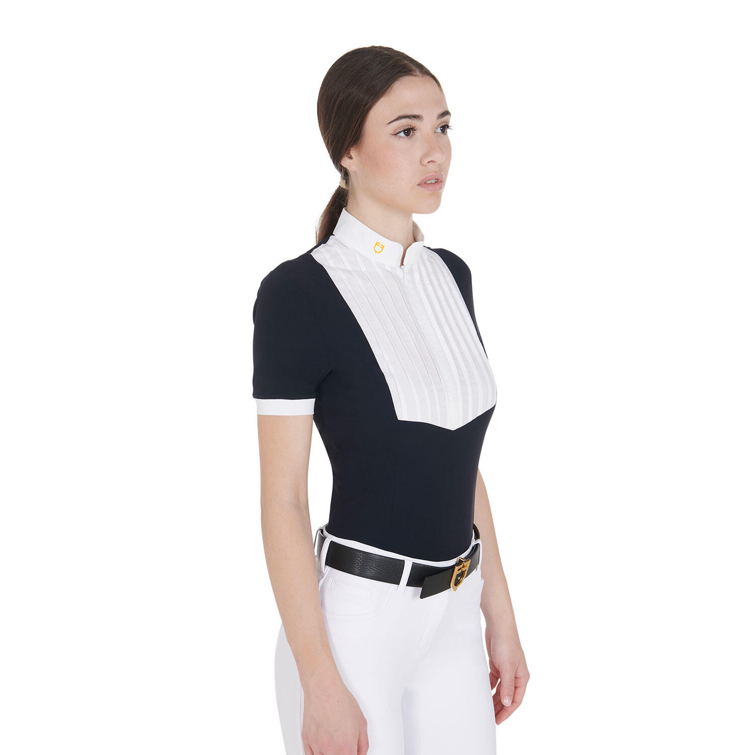 Polo feminina slim fit algodão plissado 6/7